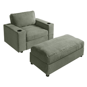 English Elm Christopher Knight Home® - 42.8" Oversized Chaise Lounge with Storage Ottoman, Corduroy Upholstery, USB Port & Cup Holders for Cozy Living Space Green N765P350851N