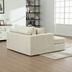 English Elm 56.3" Wide Chenille Linen Convertible Sofa Bed with Pocketed Springs and Matte Black Legs Beige W3189S00007