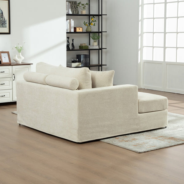 English Elm 56.3" Wide Chenille Linen Convertible Sofa Bed with Pocketed Springs and Matte Black Legs Beige W3189S00007