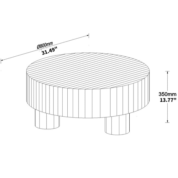 English Elm Round Red Oak Veneer Coffee Table Low Profile Two Tone Striped Modern Living Room Natural,Walnut W2085P384773