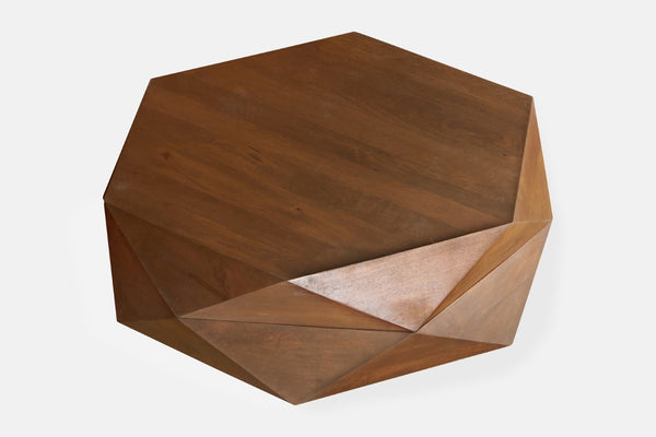 English Elm Diamond Faceted Solid Mango Wood Lift Top Coffee Table with Velvet Lined Storage B024P405169