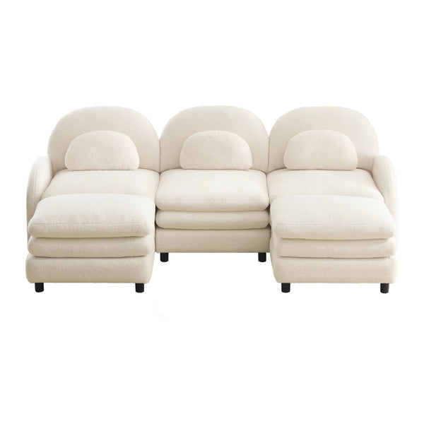 English Elm Teddy Fleece Modular Cloud Sofa Plush Three Seat Sectional with Movable Ottomans Beige White W5656S00084