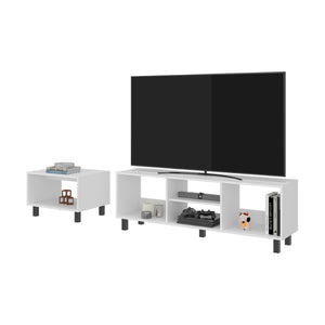English Elm White Open Shelf Tv Stand and Coffee Table Set for Modern Living Rooms B062P486491