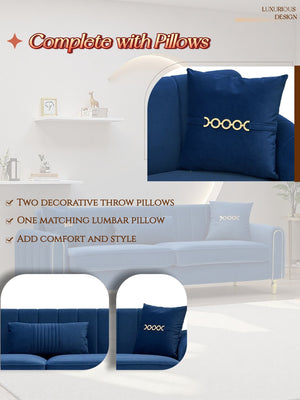 English Elm FX-P11-RB Modern 87.4" Upholstered 3-Seater Sofa with Plush Fabric, Pocket Coil Comfort & Pillows W576P360572