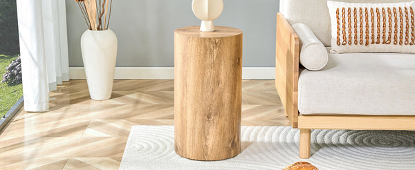 English Elm Modern Minimalist Wood Cylinder Coffee Table Set of 2 — Marble-Pattern MDF, Multi-Size, No Assembly Needed W1151S04196