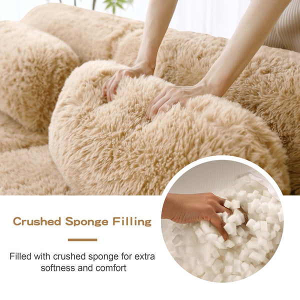 English Elm 149'' Plush Modular Cloud Sofa Boneless Ergonomic Design for Home Theater Lounge Light Khaki W714S01571