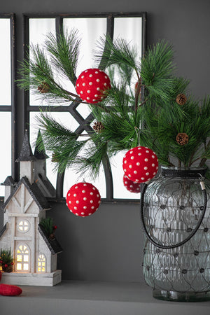 English Elm D3.9" Beaded Flocked Christmas Ball Ornaments Set of 6 Textured Holiday Tree Accents W2078P257513