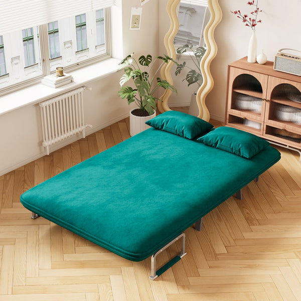 English Elm 39″ Convertible Chair Bed with Adjustable Backrest & Pillow, Steel-Frame Sleeper Chair for Small Spaces Comfortable Multifunctional Lounge Sofa Antique Green W1767P192816