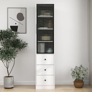 English Elm Elegant White Storage Cabinet – Modern Design With Glass Doors & Ample Space For Any Room Decor W331P298186