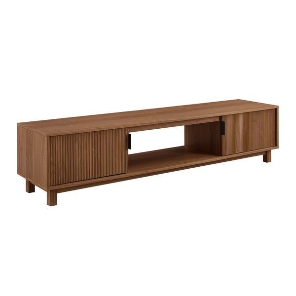 Arundo 70" Mid-Century Modern TV Stand with Reeded Doors, Open Storage & Stylish Mocha Finish