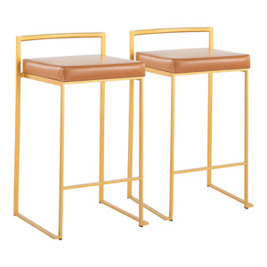 English Elm Fuji Contemporary Stackable Counter Stools - Gold Frame & Camel Faux Leather Cushion Set Of 2 B202P221912