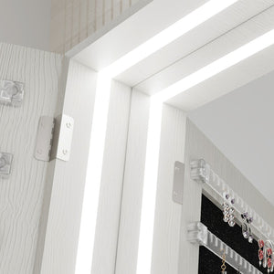 English Elm 360°swivel Jewelry Armoire with Lighted Interior Full Length Mirror Lockable White W3406P411303