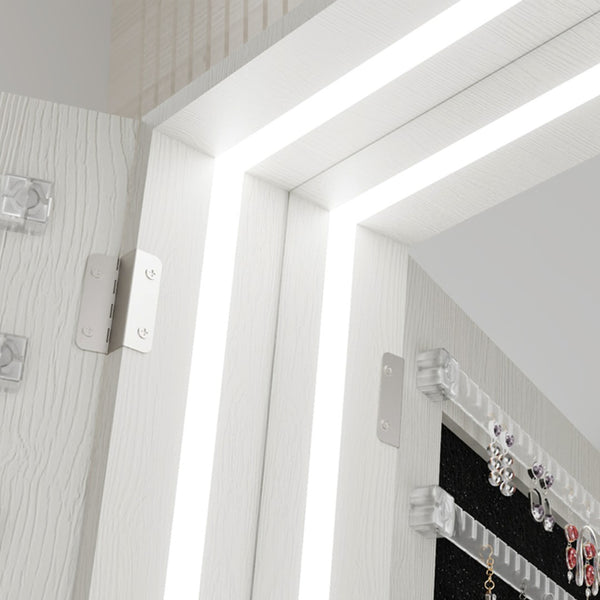 English Elm 360°swivel Jewelry Armoire with Lighted Interior Full Length Mirror Lockable White W3406P411303
