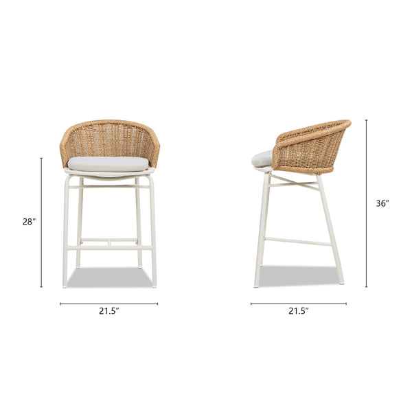 English Elm Jennifer Taylor Home - Santorini 28" Wicker Back Bar Stool Set Of 2 - Wheat Beige, Weather-Resistant, Stylish Comfort B2719P308009
