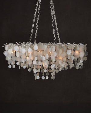 Currey & Company Lusso Chandelier - Elegant Hand-cut Capiz Shells, Adjustable Height, Stunning Wrought Iron Design Silver Capiz Shell ,Wrought Iron 9000-1322-currey-company