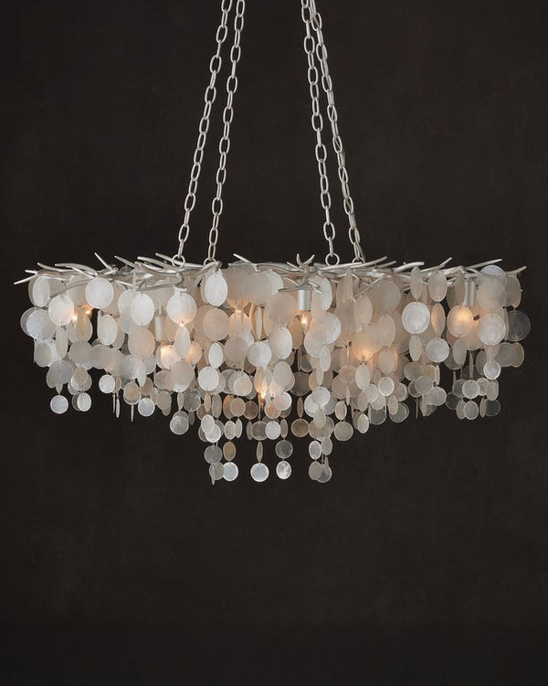 Currey & Company Lusso Chandelier - Elegant Hand-cut Capiz Shells, Adjustable Height, Stunning Wrought Iron Design Silver Capiz Shell ,Wrought Iron 9000-1322-currey-company