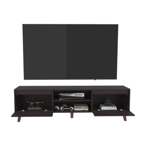 English Elm Polaris Walnut TV Stand with Open Shelves and Spacious Storage Compartments for Media Organization B200P374524