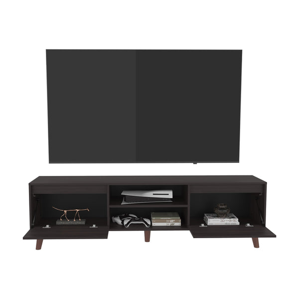 English Elm Polaris Walnut TV Stand with Open Shelves and Spacious Storage Compartments for Media Organization B200P374524