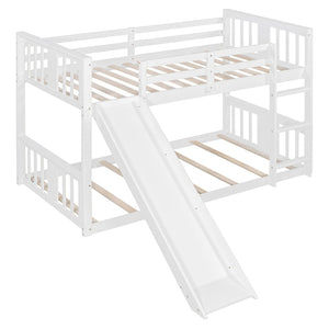 English Elm Twin Over Kids Bunk Bed with Slide Ladder Pine Frame White Finish LT000108AAK-1