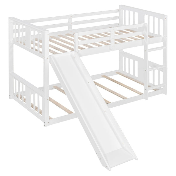 English Elm Twin Over Kids Bunk Bed with Slide Ladder Pine Frame White Finish LT000108AAK-1