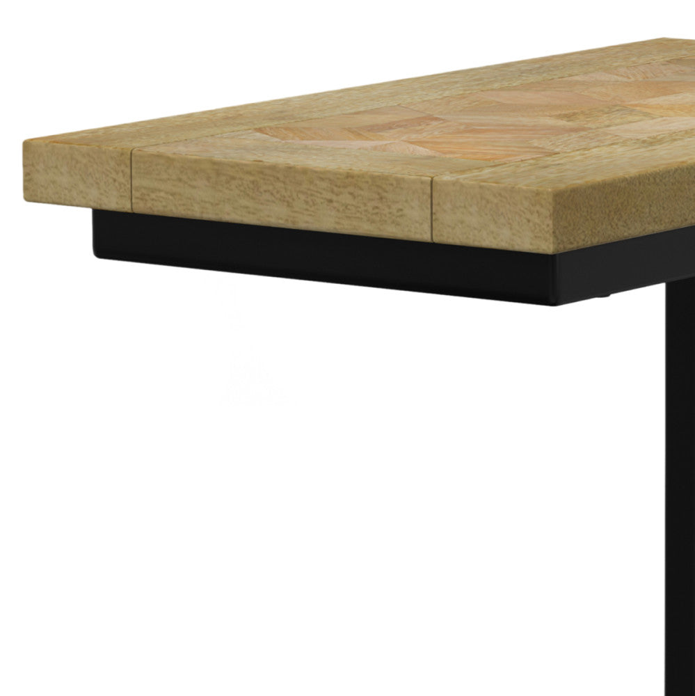 English Elm Skyler Natural C Side Table with Inlay — Handcrafted Mango Wood & Black Metal, Slide-Under Laptop Table B136P203444