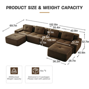 English Elm 153" Modern U-Shaped Modular Sectional Sofa - Luxurious Corduroy, Ergonomic Comfort, No Assembly Needed! W714S01509