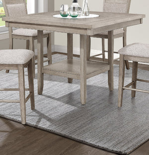 English Elm 1pc Contemporary Transitional Counter Height Dining Table with 20" Faux Marble Lazy Susan, Affixed Storage Base, Tan Beige Finish B011P240451