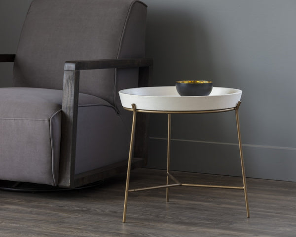 Sunpan REMY End Table - Antique Brass Frame with White Concrete Top for Modern and Transitional Spaces 103332