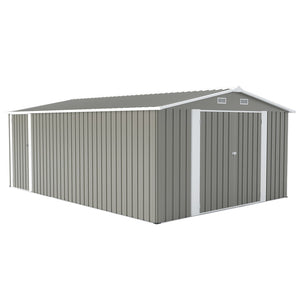 English Elm Campcraft Galvanized Steel Outdoor Storage Shed with Lockable Doors and Four Air Vents Light Gray W1598S00023