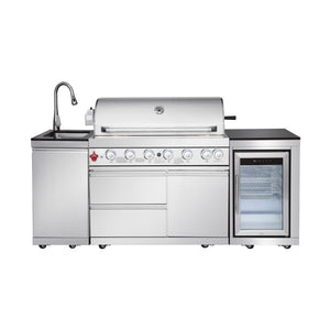English Elm Outdoor Kitchen Island 6 Burner Propane Grill with Sink Fridge Granite Top W5007S00007