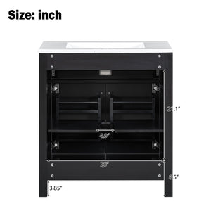 English Elm 30" Modern Bathroom Vanity with Ceramic Sink and Soft-Close Doors, Solid Wood MDF Build, Sleek Handles Black N729P263155B