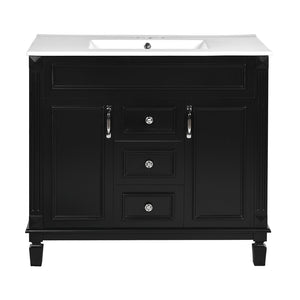 English Elm 36'' Modern Bathroom Vanity With Black Ceramic Top, Soft Closing Doors & Drawers For Stylish Storage N710P230231B