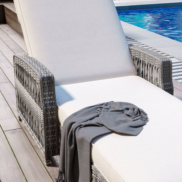 English Elm Go Outdoor Wicker Chaise Lounge Recliner with Ergonomic Armrests and Thick Cushion for Patio Beige+Grey N704P248779A