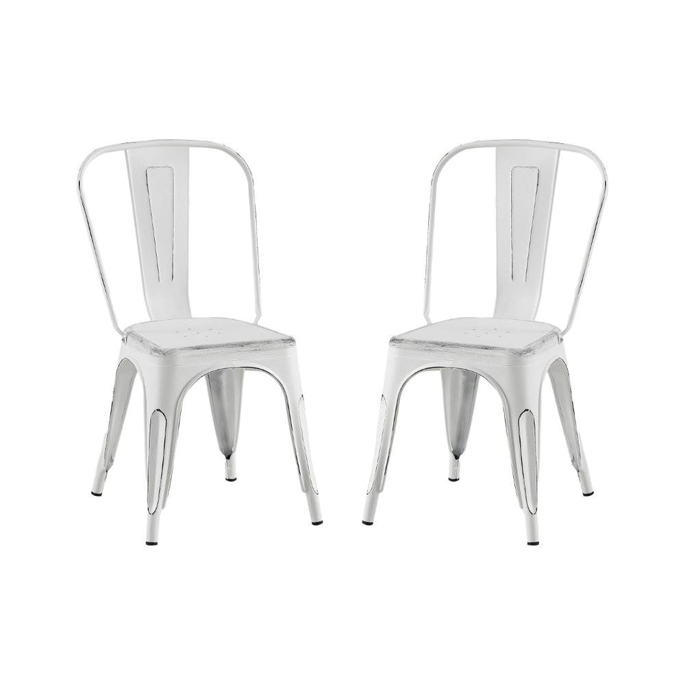 English Elm Set Of 2 Stylish Matte White Stackable Metal Dining Chairs – Lightweight, Easy To Clean & Modern Design B347P383367-GIGA