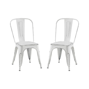 English Elm Set Of 2 Stylish Matte White Stackable Metal Dining Chairs – Lightweight, Easy To Clean & Modern Design B347P383367-GIGA