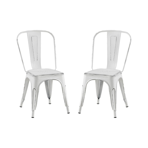 English Elm Set Of 2 Stylish Matte White Stackable Metal Dining Chairs – Lightweight, Easy To Clean & Modern Design B347P383367-GIGA