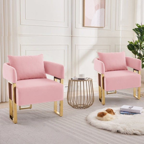 English Elm Ts Velvet Accent Chair Set of Two with Gold Metal Legs for Living Room or Office Pink W2311P414941