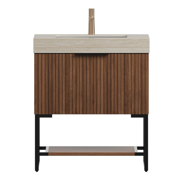 English Elm Yolan 30 Inch Freestanding Bathroom Vanity Plywood Cabinet Sintered Stone Top Oak Finish Beige,Black,Dark Walnut W2615S00667