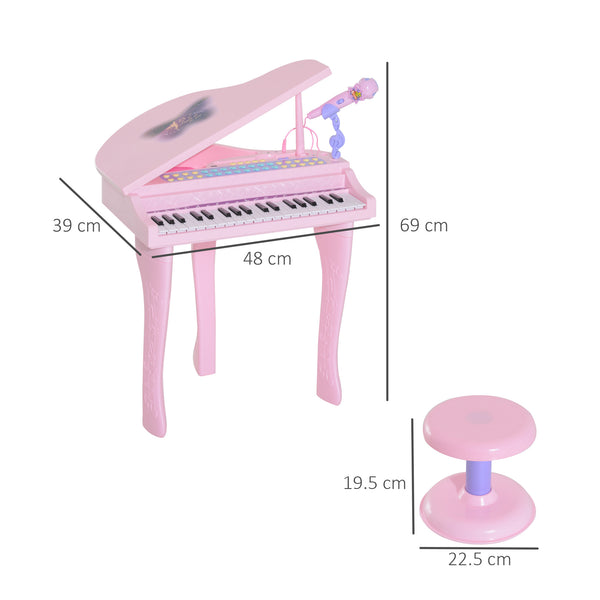 English Elm Qaba 37-Key Kids Piano Toy with Mic, Stool, LED Learn Mode, 22 Songs, MP3/USB, Record/Playback W2225P249793