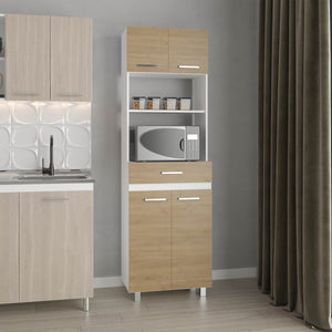 English Elm Kitchen Pantry Tall 4‑Door Cabinet with Drawer and 4 Shelves, Engineered Wood Beige‑White Modern Storage B097P350304
