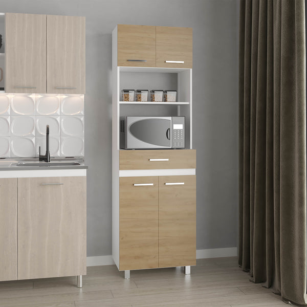 English Elm Kitchen Pantry Tall 4‑Door Cabinet with Drawer and 4 Shelves, Engineered Wood Beige‑White Modern Storage B097P350304