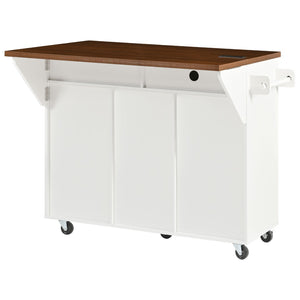 English Elm K&k Fluted Rolling Kitchen Island Faux Marble Top Power Outlet Drop Leaf Storage White N707S000019W