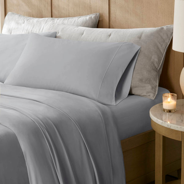 English Elm 4-piece Cal King Stretch Jersey Sheet Set Moisture Wicking Cooling Nylon Spandex Blend Grey B035P437418