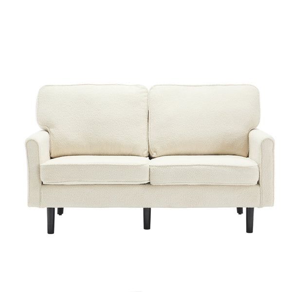 English Elm Loveseat Modern Mid-Century 2-Seater with USB Type-C Charging, Removable Zippered Covers, Sturdy Wood Legs Beige W395P238823