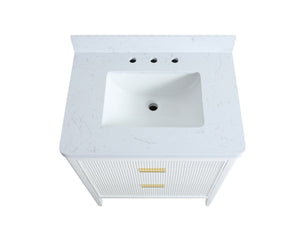 English Elm Fully Assembled 30 Inch Bathroom Vanity Solid Rubberwood Cabinet Carrara Marble Top W1826P439632