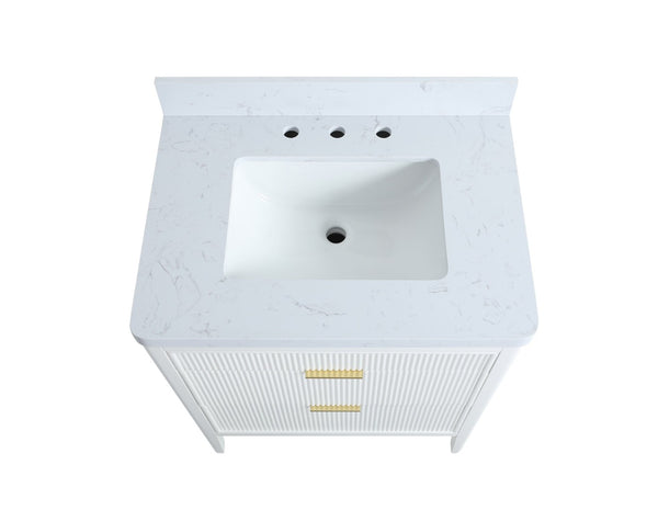 English Elm Fully Assembled 30 Inch Bathroom Vanity Solid Rubberwood Cabinet Carrara Marble Top W1826P439632