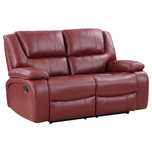 English Elm Elodie Red Faux Leather Motion Reclining Loveseat - Plush, Stylish Comfort For Cozy Living Spaces B062P354075