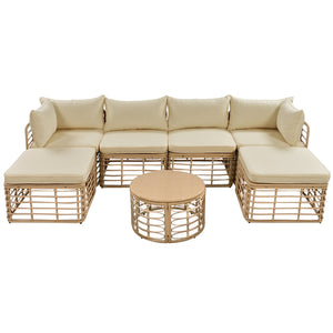 English Elm Go Modular 7 Piece Pe Rattan Patio Sectional with Cushions for Backyard Entertaining N704G201233D