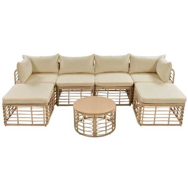 English Elm Go Modular 7 Piece Pe Rattan Patio Sectional with Cushions for Backyard Entertaining N704G201233D