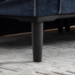 English Elm 88.58" Wide Chenille Upholstered Bench with Curved Armrests and Bolster Pillows for Bedroom Navy W3189S00029